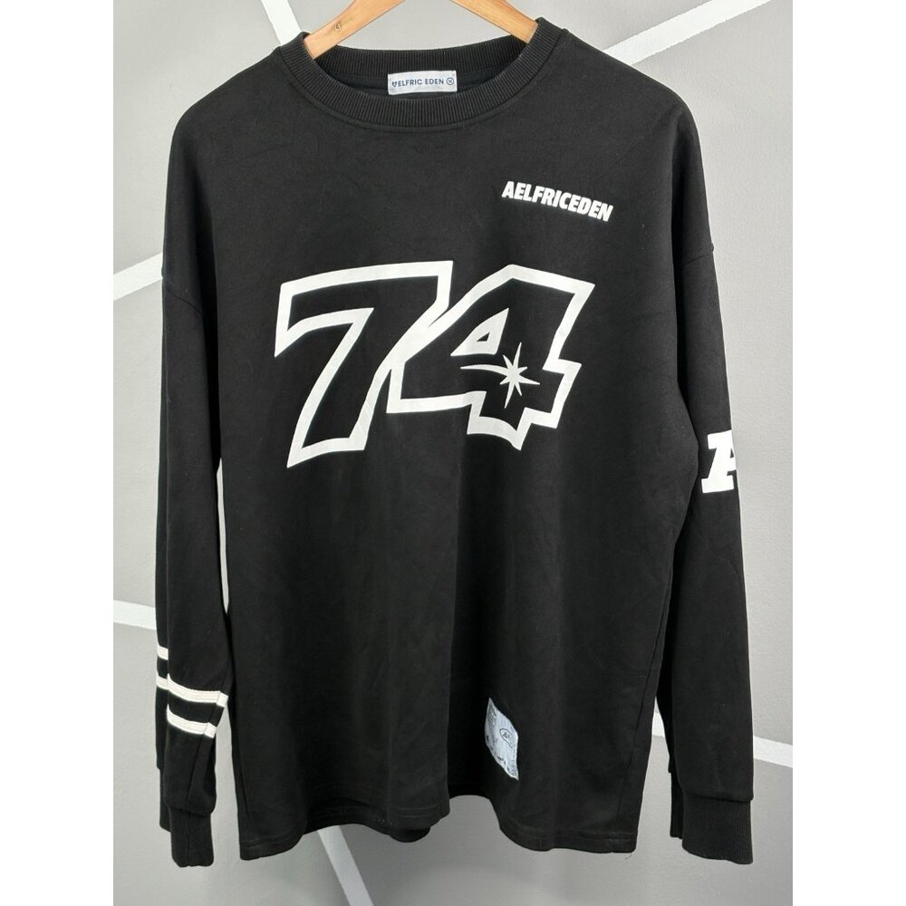 Aelfric Eden Oversized Lettered 74 Sweatshirt Men’s M Black Crewneck Pullover